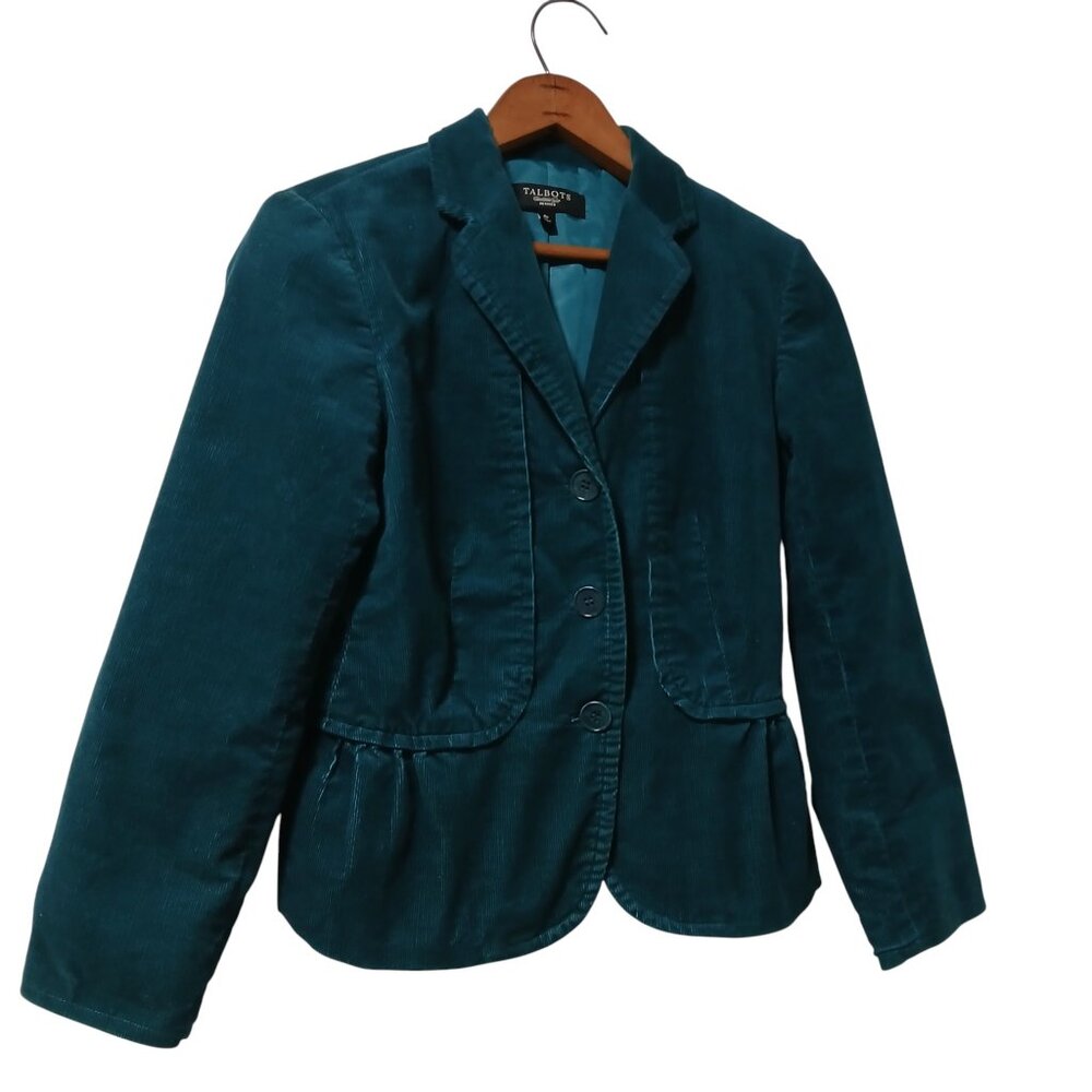 Talbots Teal Green Corduroy Jacket Size 4 Petite